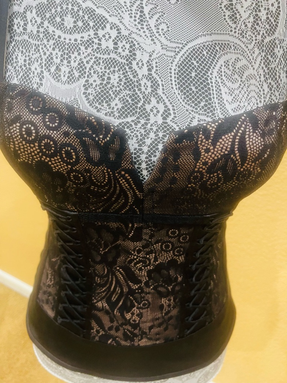 bebe Black Lace Top with Nude Lining